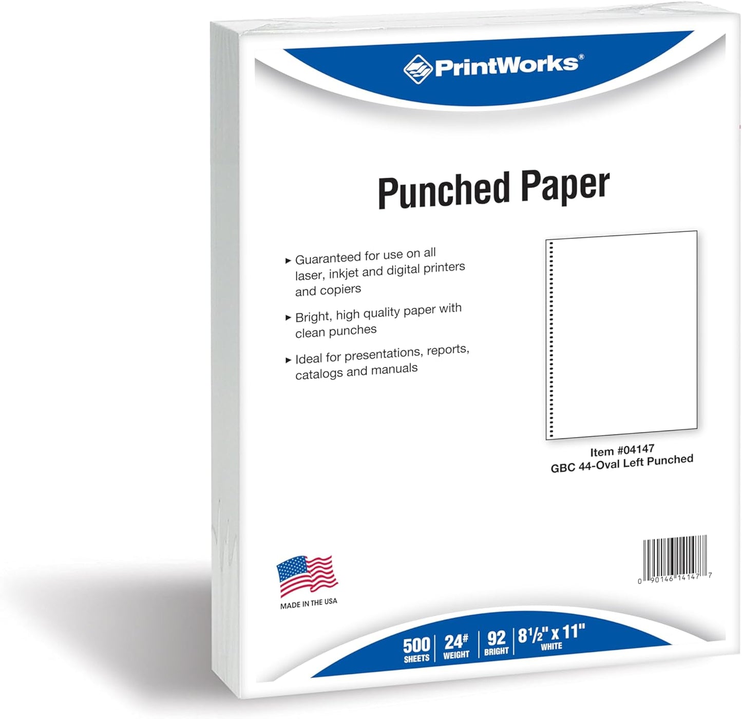 PrintWorks Professional Pre-Punched Spiral Binding Paper - 44-Hole (4:1 Pitch Hole Punch) - Book Binding Printer Paper - Made in the USA - 500 Sheets - 8.5" x 11" - 24 lb - 92 Bright White (04147)