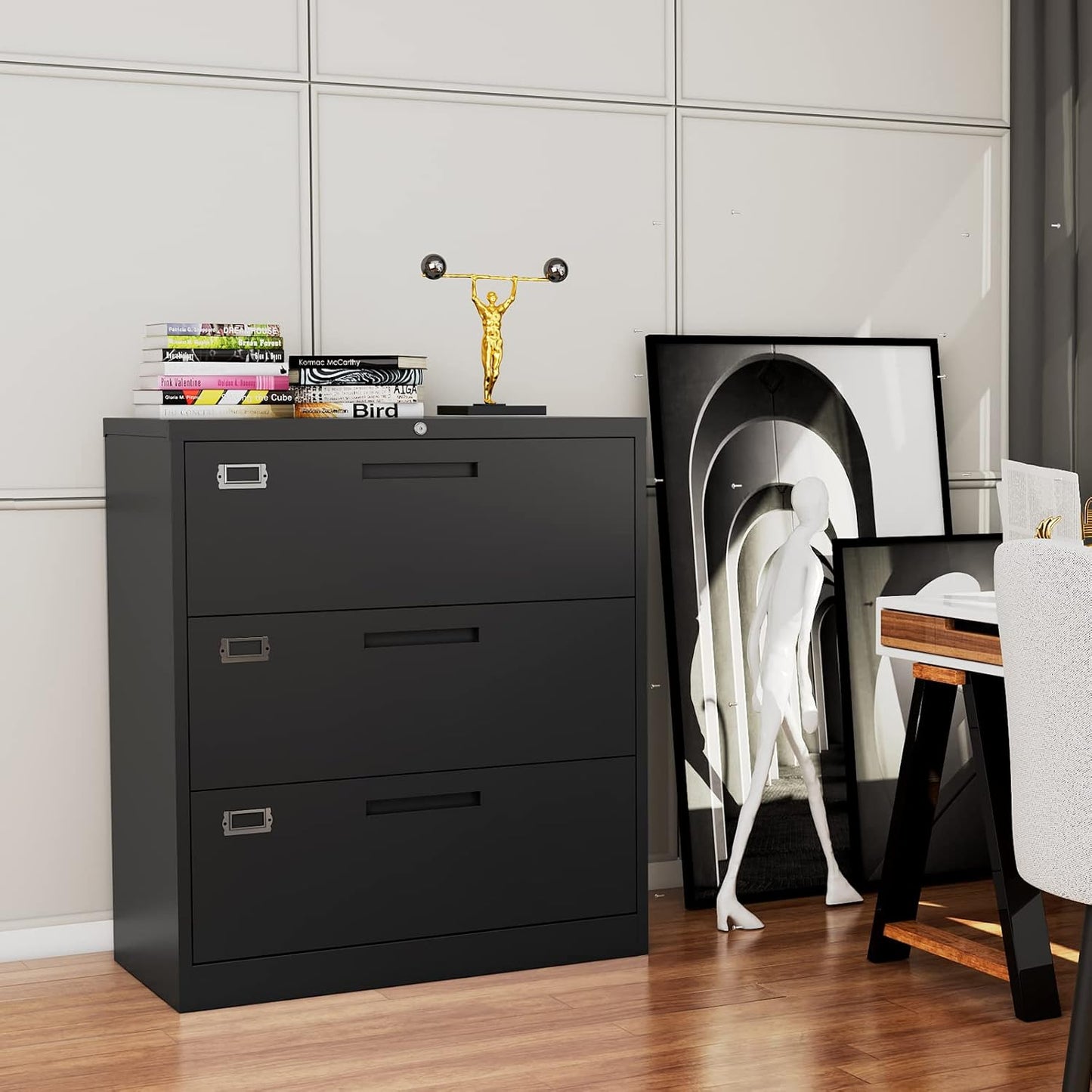 Lateral File Cabinet with Lock, 3 Drawer Large Metal Filing Cabinet,Home Office Lockable Storage Cabinet for Hanging Files Letter/Legal/F4/A4 Size-Assembly Required