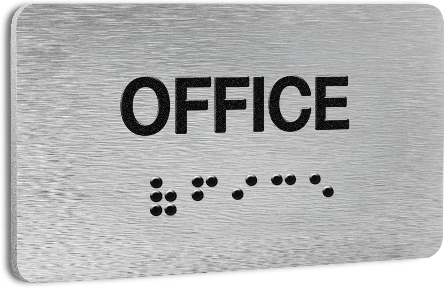 Office Signs for Business and Office, ADA Signs with Raised Text & Grade 2 Braille, Easy Installation with Adhesive Pad – Brushed Aluminum/Silver