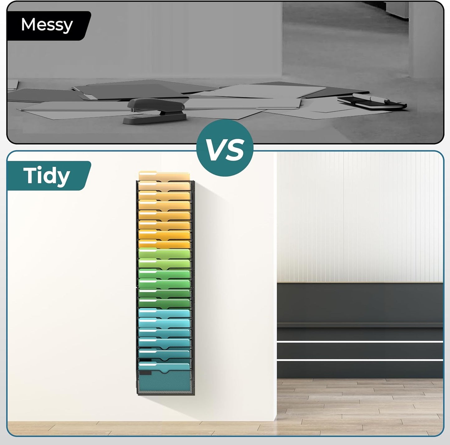 SUPEASY 20-Tier Wall File Organizer Mesh Office Mail Holder, Hanging Wall Organizer Magazine Rack for Office Assembly Needed, Black