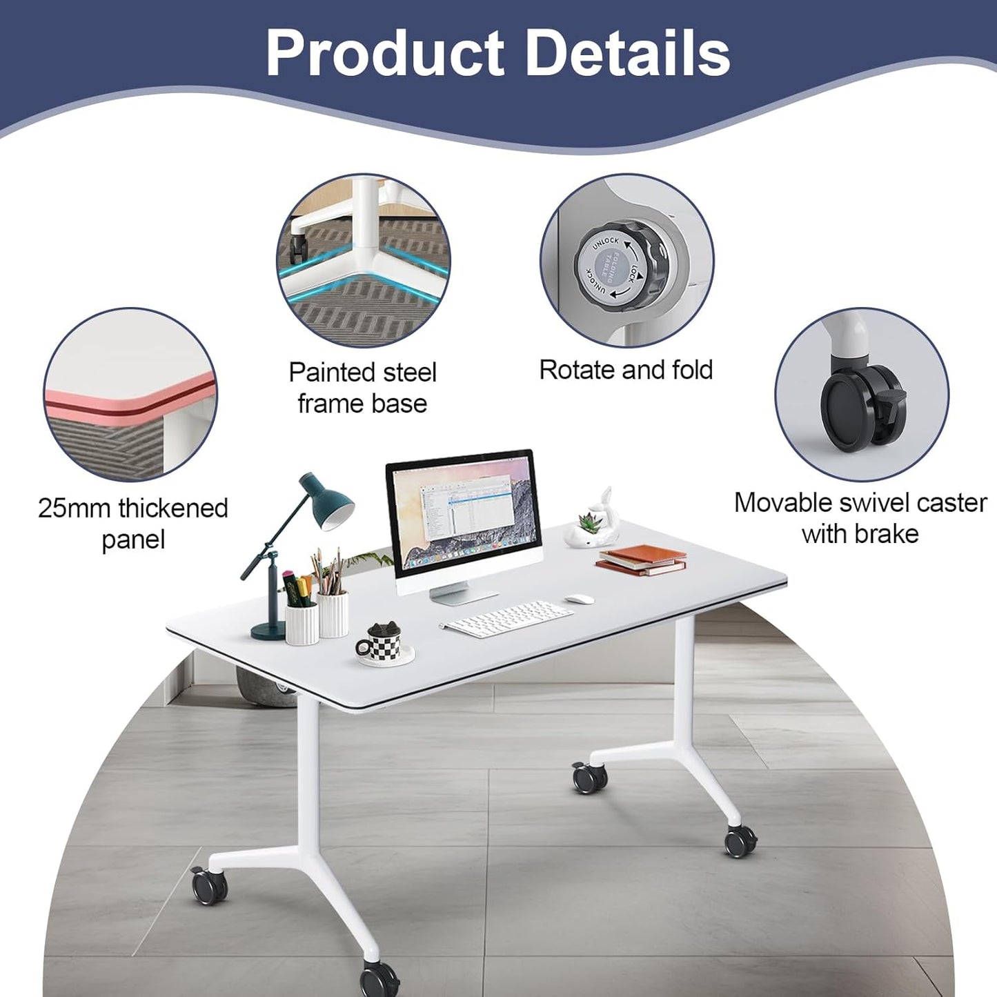 Conference Table,Folding Conference Room Tables Portable Rolling Conference Training Table with Silent Wheels,Mobile Meetings Flip Top Tables for Offices Classrooms Meeting Room (4Pack 47.2in)