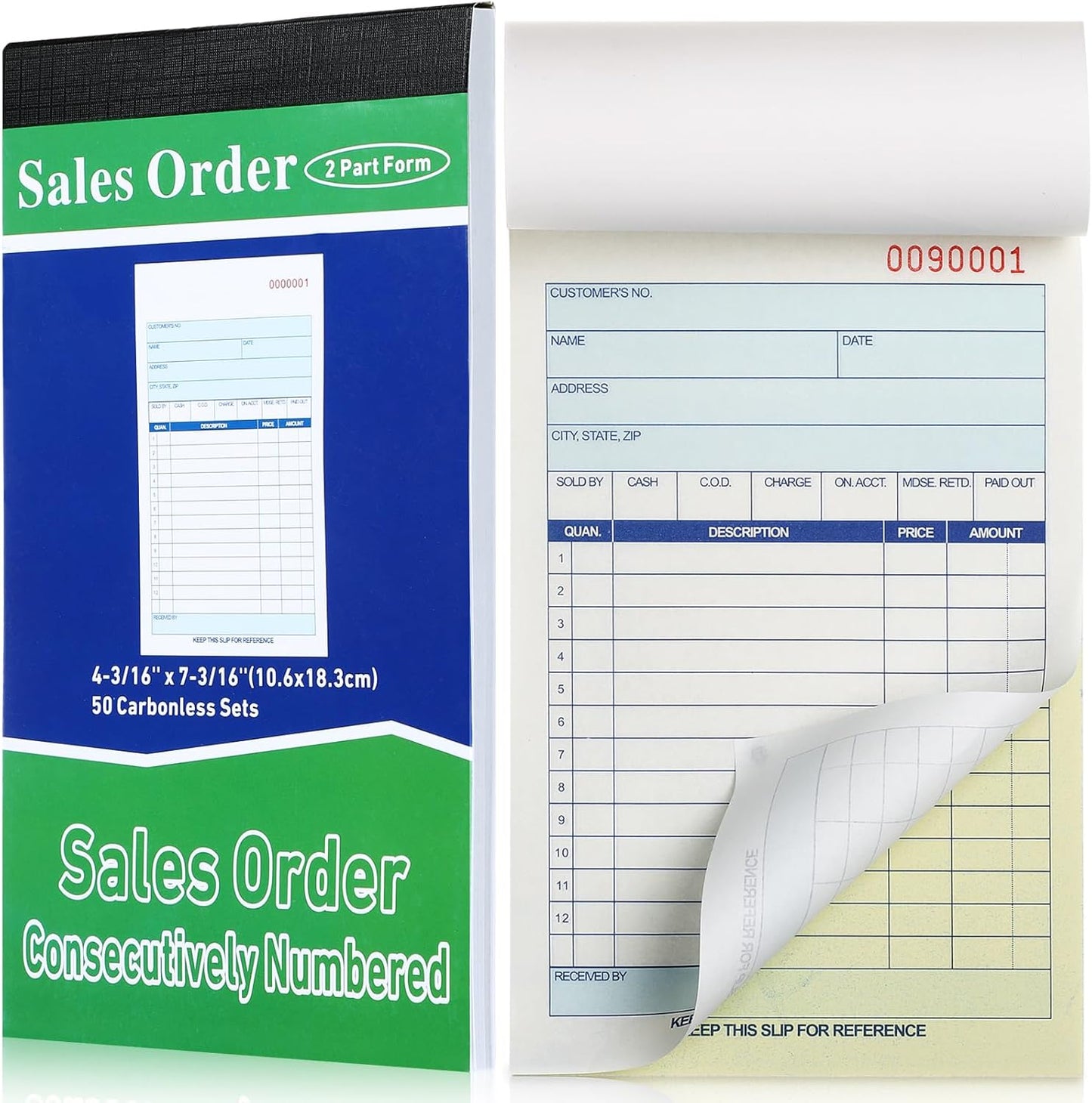 Lincia 1 Pads Sales Order Books 2 Part Carbonless (White/Canary Yellow) Receipt with Carbon Copies Cover Receipt Form Invoice 50 Sets Per Book (4.18 x 7.2 Inch/ 10.6 x 18.3 Cm)