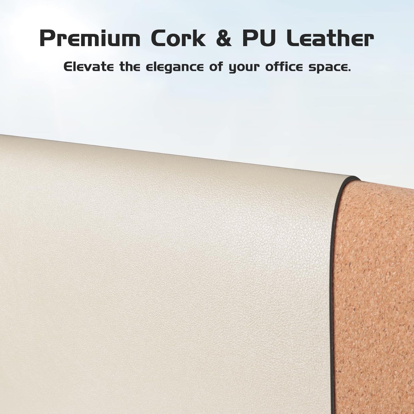 Aothia Dual-Sided Desk Mat - Natural Cork & Leather Desk Protector, Large Mouse Pad & Writing Pad for Office/Home, Beige (37.8"x17")