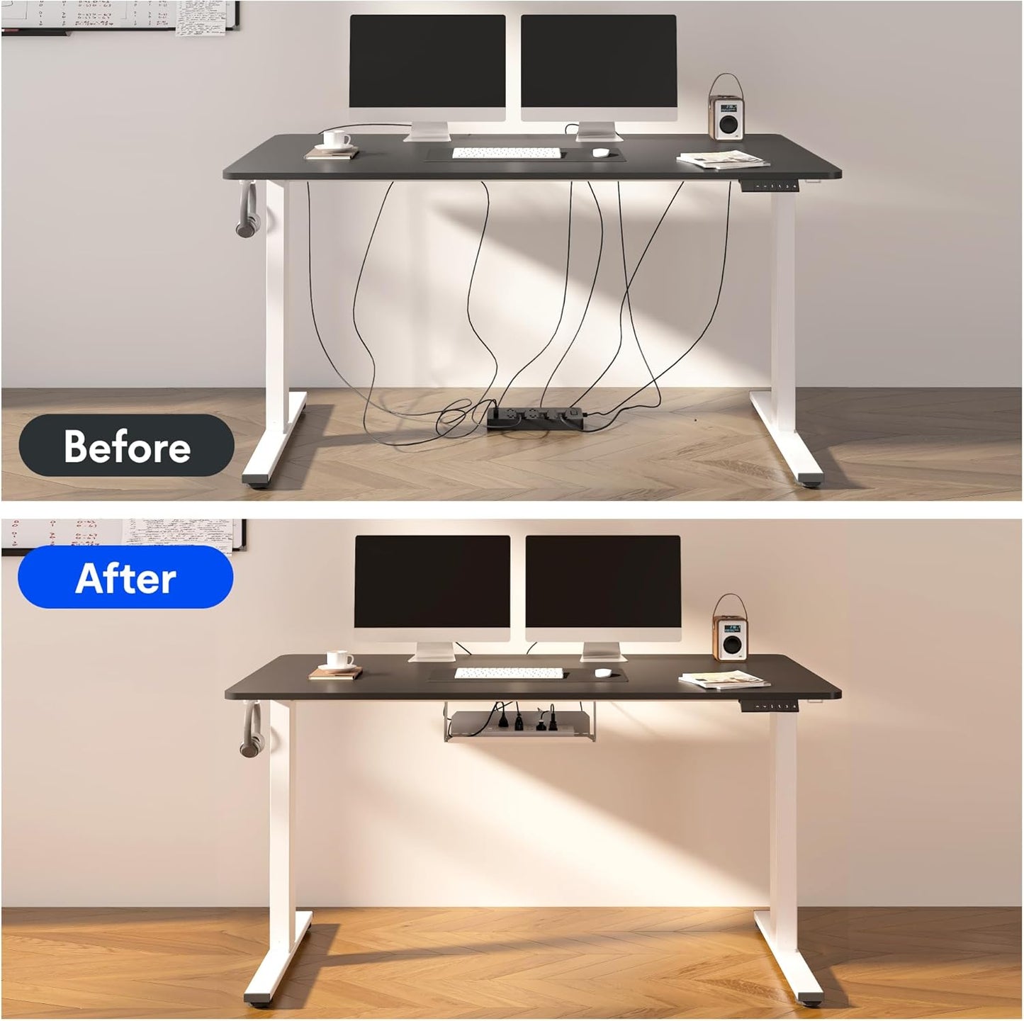 FLEXISPOT EN2 Whole-Piece Standing Desk with Clamp Power Strip, 60 x 24 Electric Stand Up Height Adjustable Desk with Cable Management (White Frame + 60" Mahogany Desktop, 2 Packages)