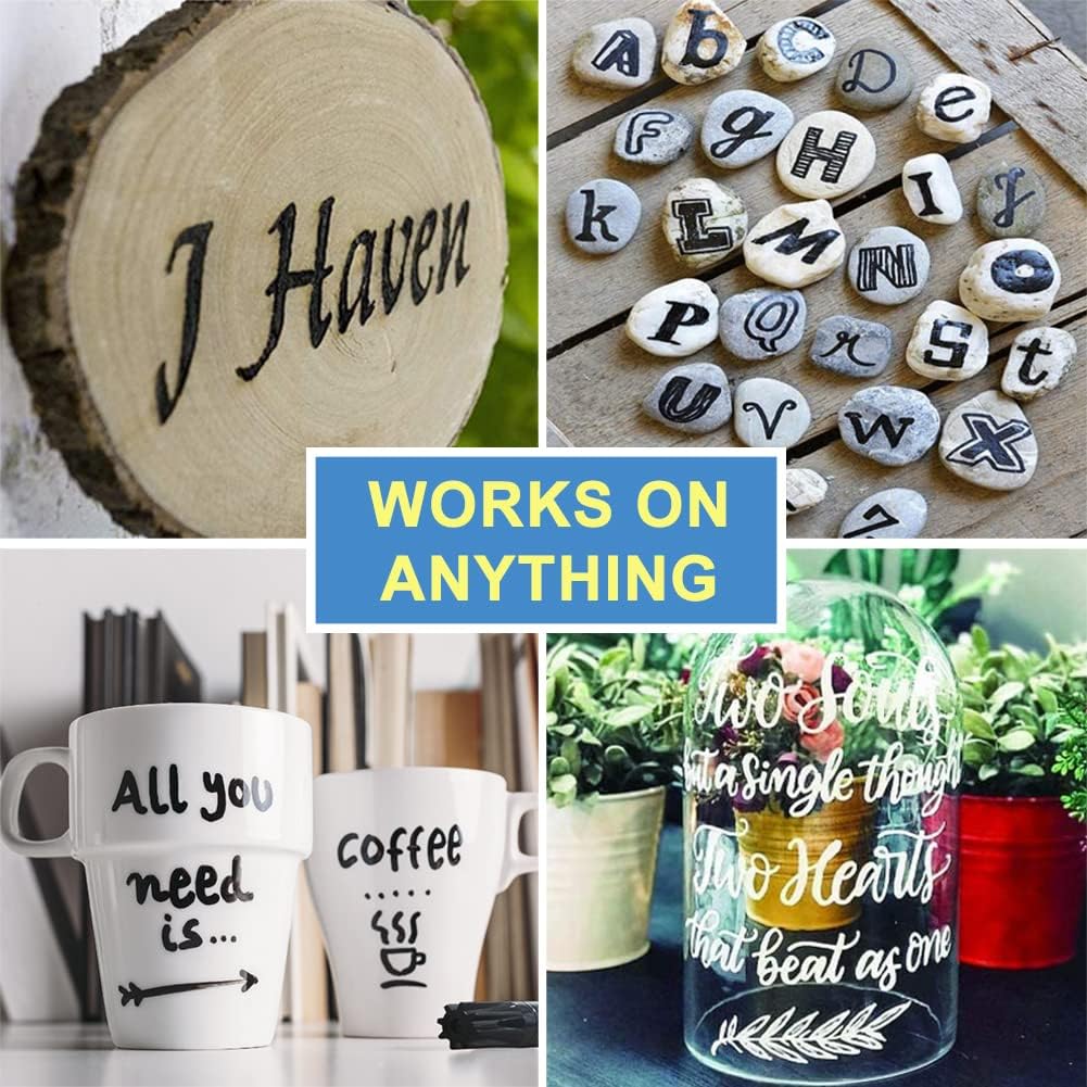 Overseas White and Black Paint Pens, 6 Pack Oil Based Permanent Markers - Medium Tip, Quick Dry and Waterproof Paint Markers for Rock, Wood, Metal, Plastic, Canvas, Glass, Ceramics, Rubber, Stone