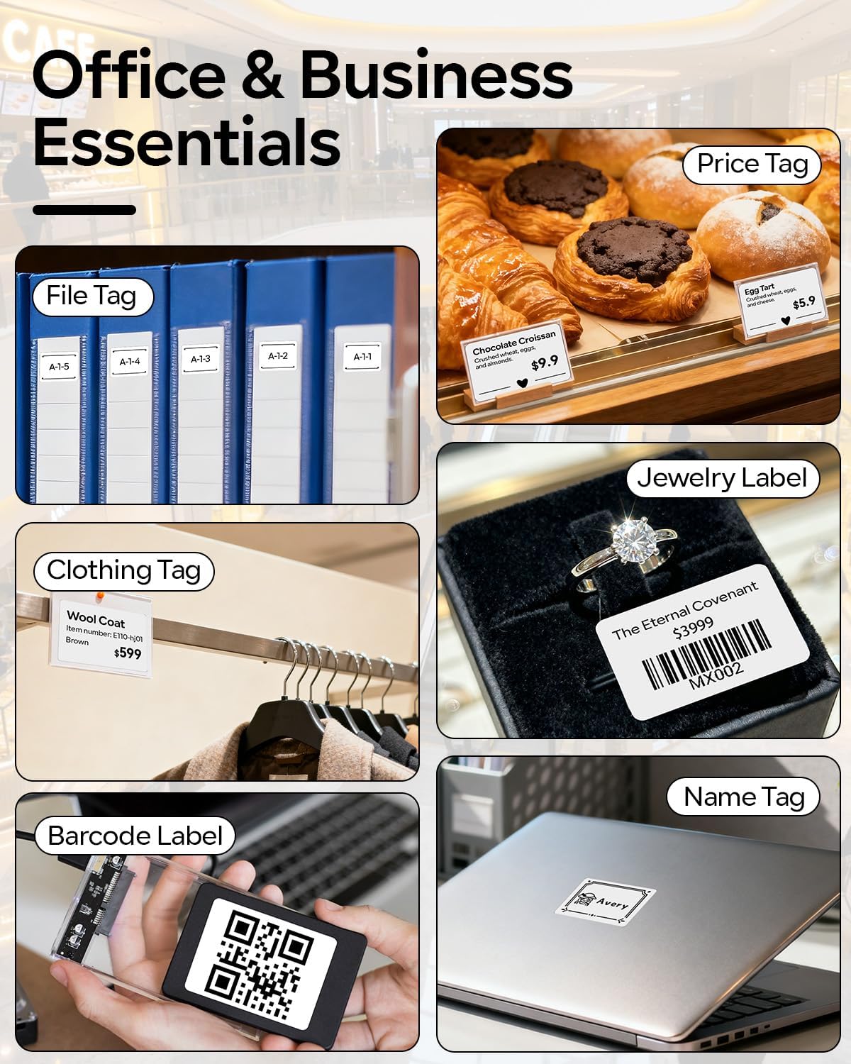 Phomemo Label Printer M110 Upgraded Label Maker Bluetooth No Ink Portable for Small Business, Address, Office, Home for Phone; for PC/Mac(USB), with 100 Labels, Ebony Black