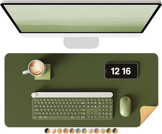 YSAGi Double-Sided Desk Mat, Eco Cork Desk Protector, Large Mouse Pad, Waterproof Blotter, Writing Pad for Office/Home (23.6"x13.7", Olive Green + Cork)