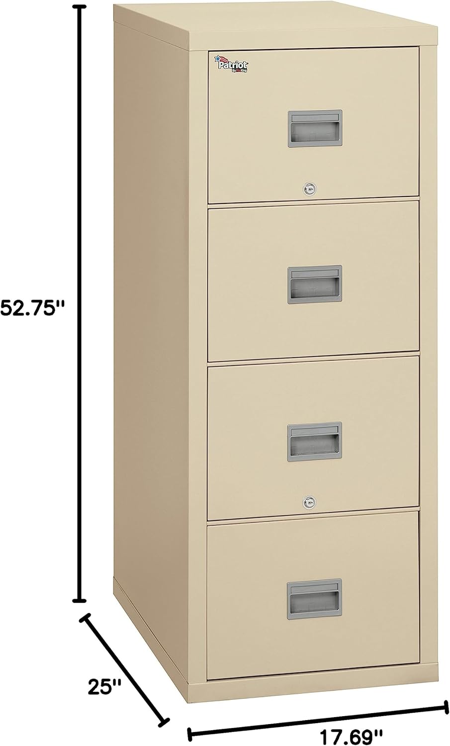 FireKing Patriot Vertical 4 Drawer Legal & Letter Fire Safe File Cabinet, Key Lock, 1 Hour Fire Rated UL Rated & Water Resistant, USA Made, Parchment
