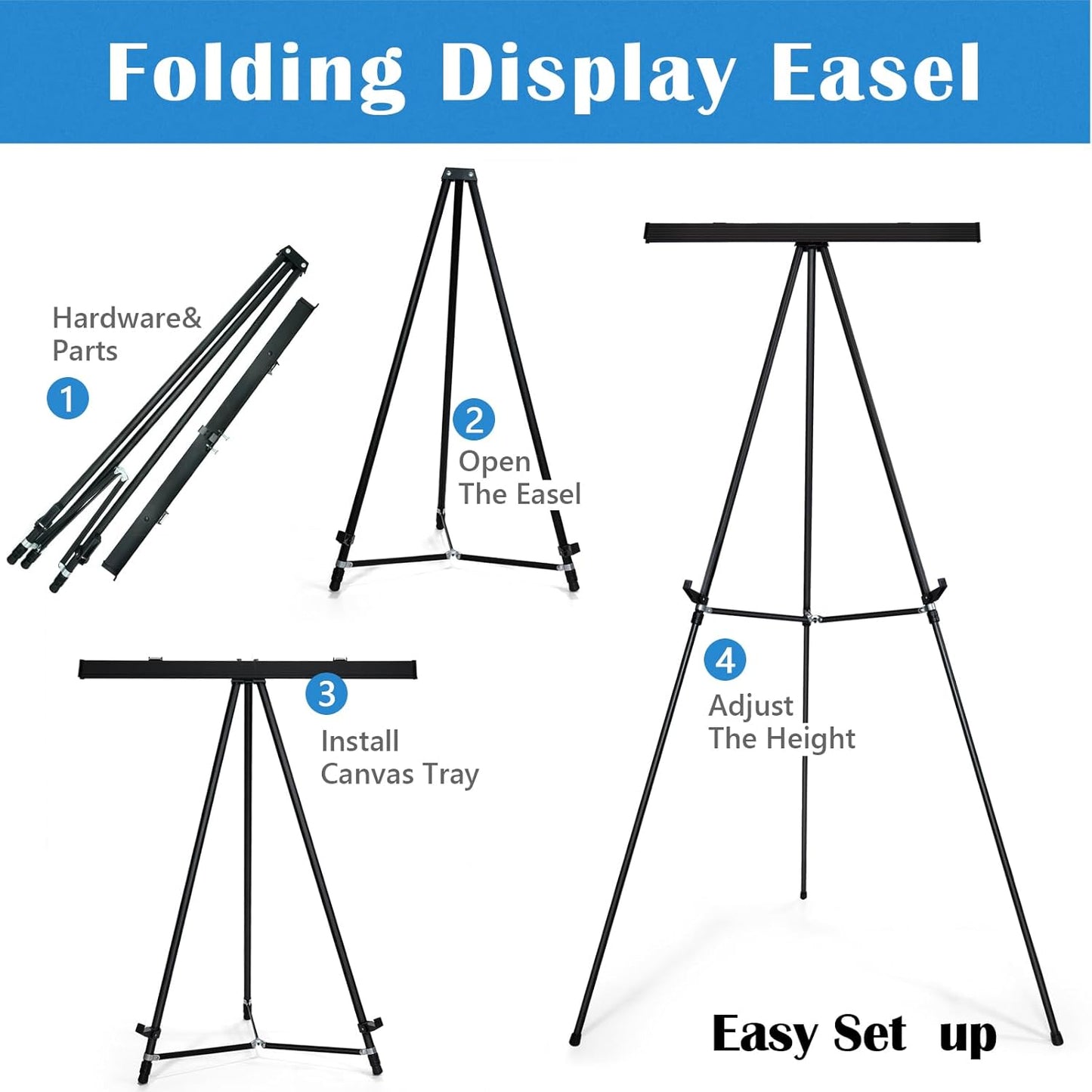 Falling in Art Extra Large 70" High Flip Chart Tripod Display Easel, Black Heavy Duty Aluminum Presentation Stand, Showroom Display Stand for Signs, Paintings, and Posters