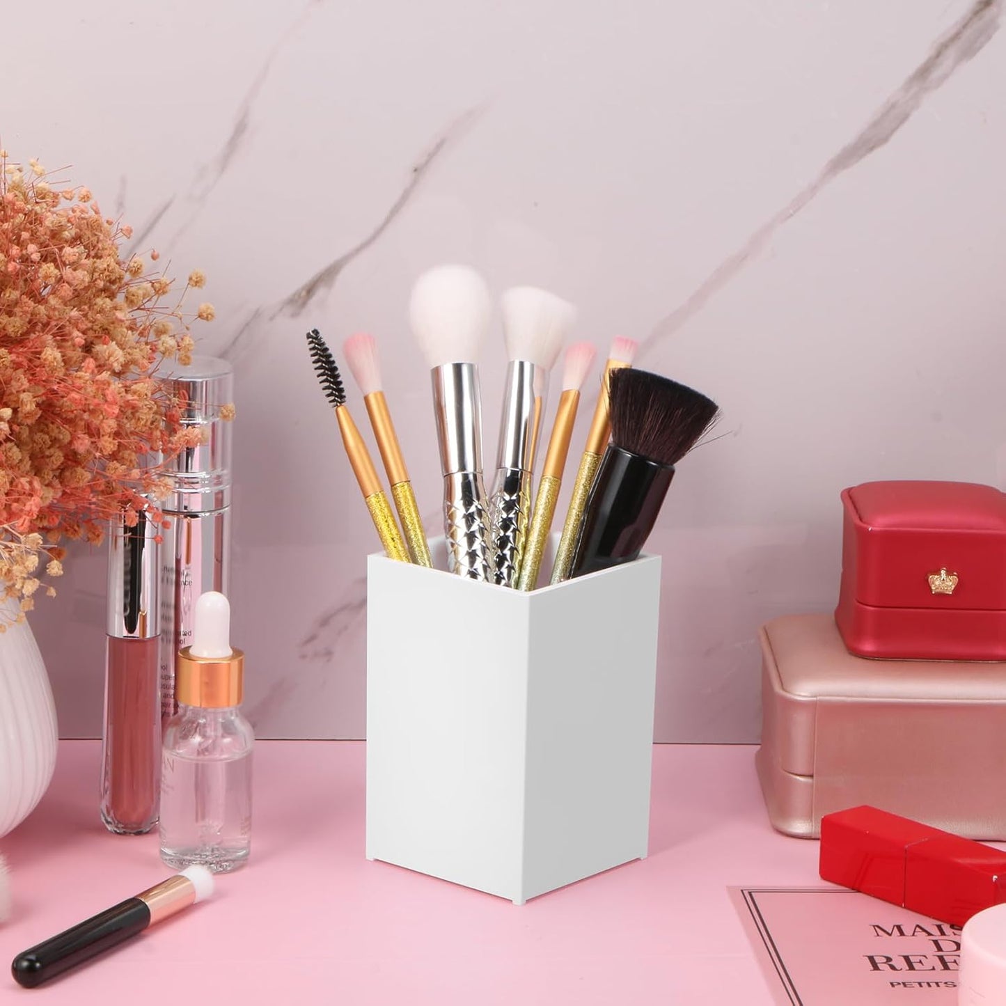 10Pack White Acrylic Pen Holder, Desktop Pencil Organizer Makeup Brush Holder Acrylic Pencil Cup Stationery Pencil Holder for Desk Office Pen Organizer