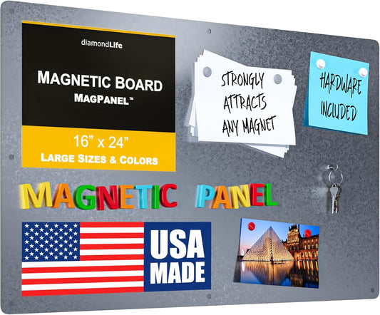 Diamond Life Magnetic Board - Memo & Vision Board for Home, Office, and Classroom - Magnet Board for Kids - Pre-drilled Mounting Screws Included (Silver 16"x24")