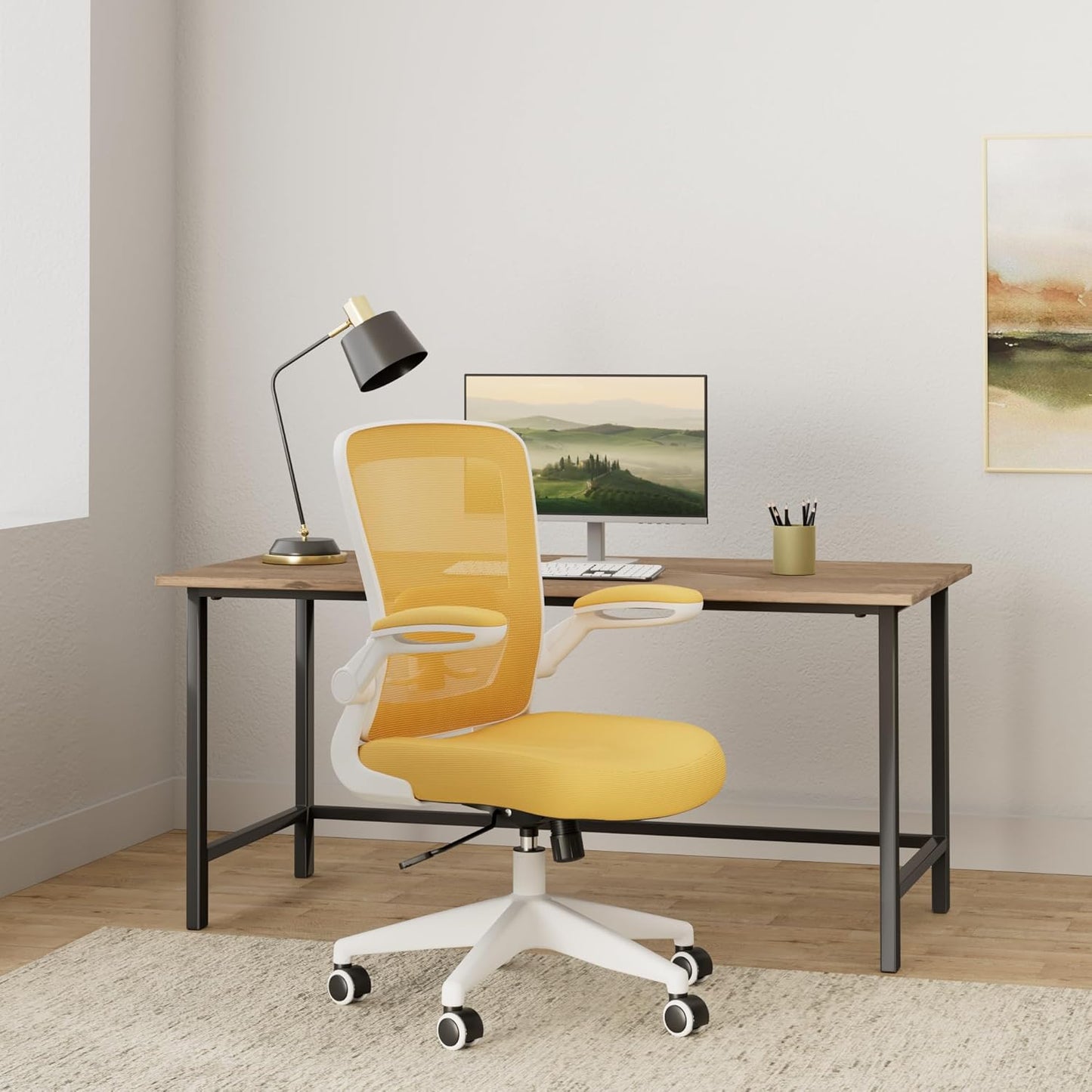 FelixKing Office Chair, Ergonomic Desk Chair Breathable Mesh Chairs with Adjustable High Back Lumbar Support Flip-up Armrests, Executive Swivel Comfy Task Computer Chairs for Home Office Yellow