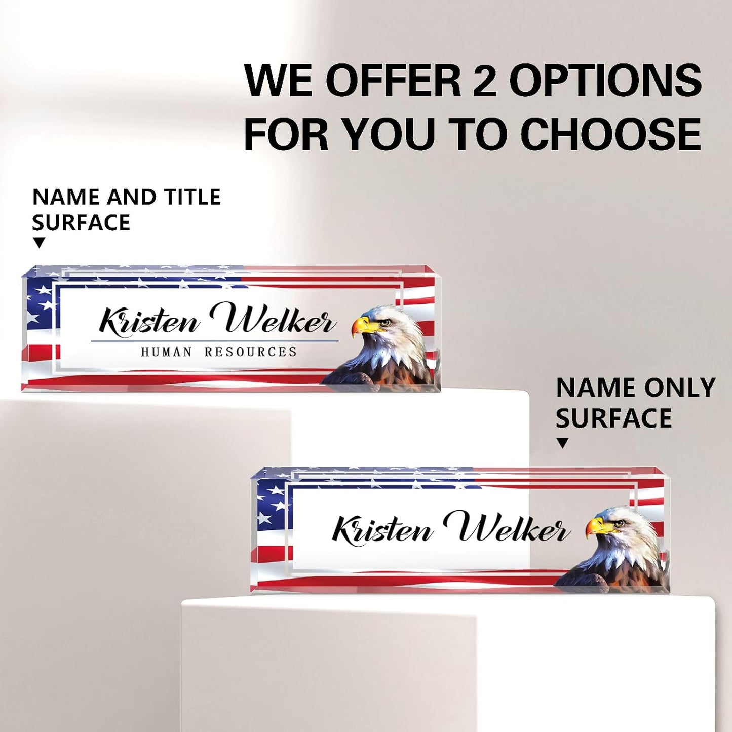 Name Plate for Desk, Desk Name Plate Personalized, Office Decor for Women Men, Acrylic Desktop Accessories, Office Appreciation Gifts for Boss Social Workers Teacher Employee Nurse (Flag B)