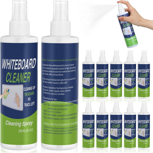 12 Pack Whiteboard Cleaner Spray Bottle 8.5oz Dry Erase Board Surface Cleaner White Board Cleaning Spray Removes Stubborn Marks from Chalkboard