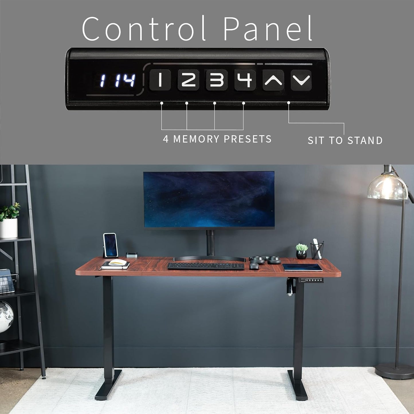 VIVO Electric 60 x 30 in Standing Desk, Memory Height Adjustment, 1B Series, Dark Walnut Top Black Frame, DESK-KIT-1B6D-30