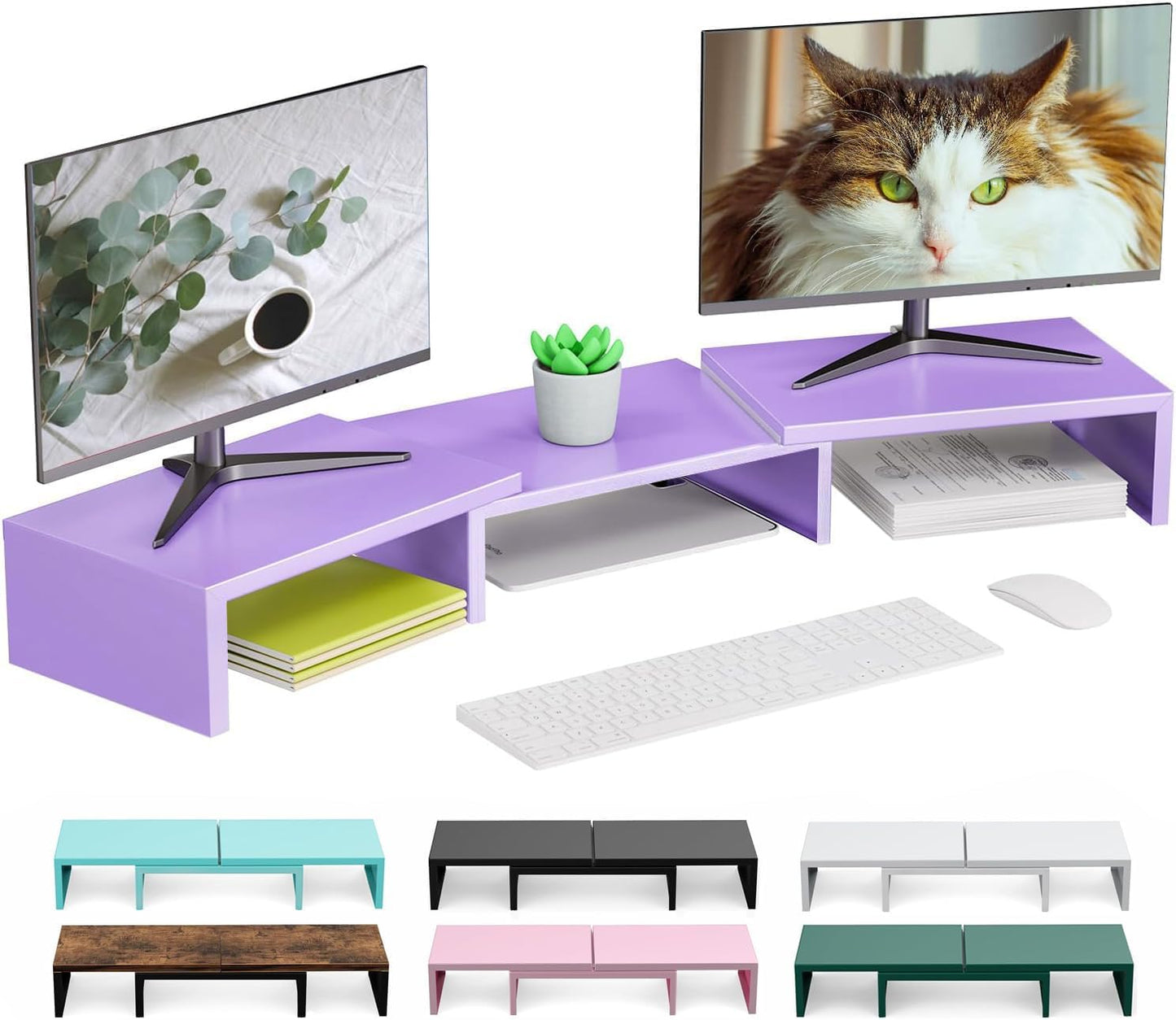 Dual Monitor Stand for Desk, Metal Monitor Riser, Purple Office Supplies Desk Accessories (Purple)