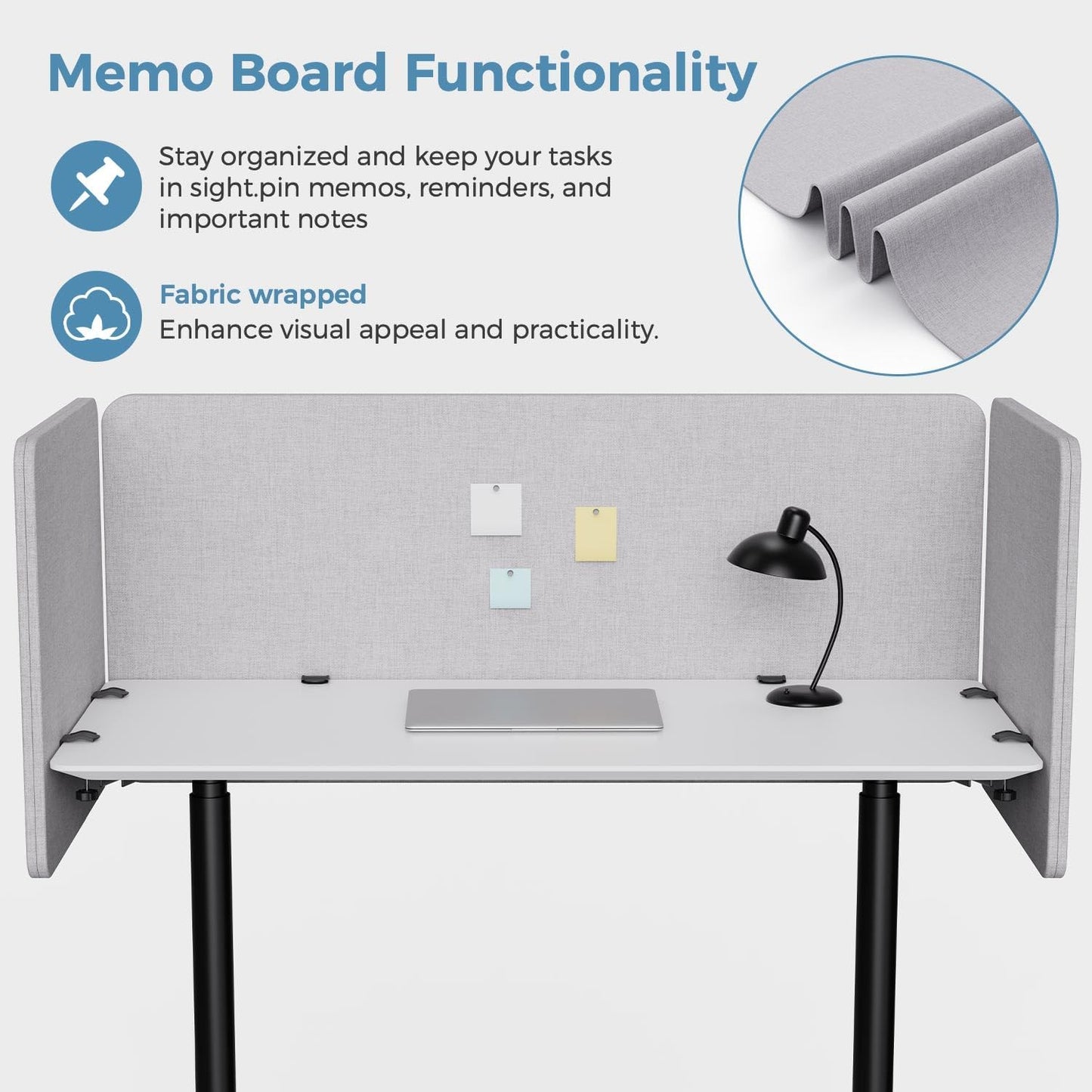 47.2 Inch Desk Divider Panels Set, Acoustic Divider Panel for Privacy, Fabric Wrapped Room Dividers for Office, Easy Assemble, Light Grey