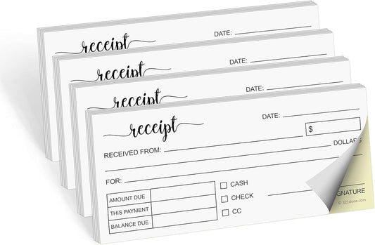 321Done Receipt Book 4-Pack, 2.75x6 Pocket Size 2-Part Carbonless, Made in USA, Cute Handheld Duplicate Copy Order Form for Craft Boutique Business (50 Sets) White/Yellow