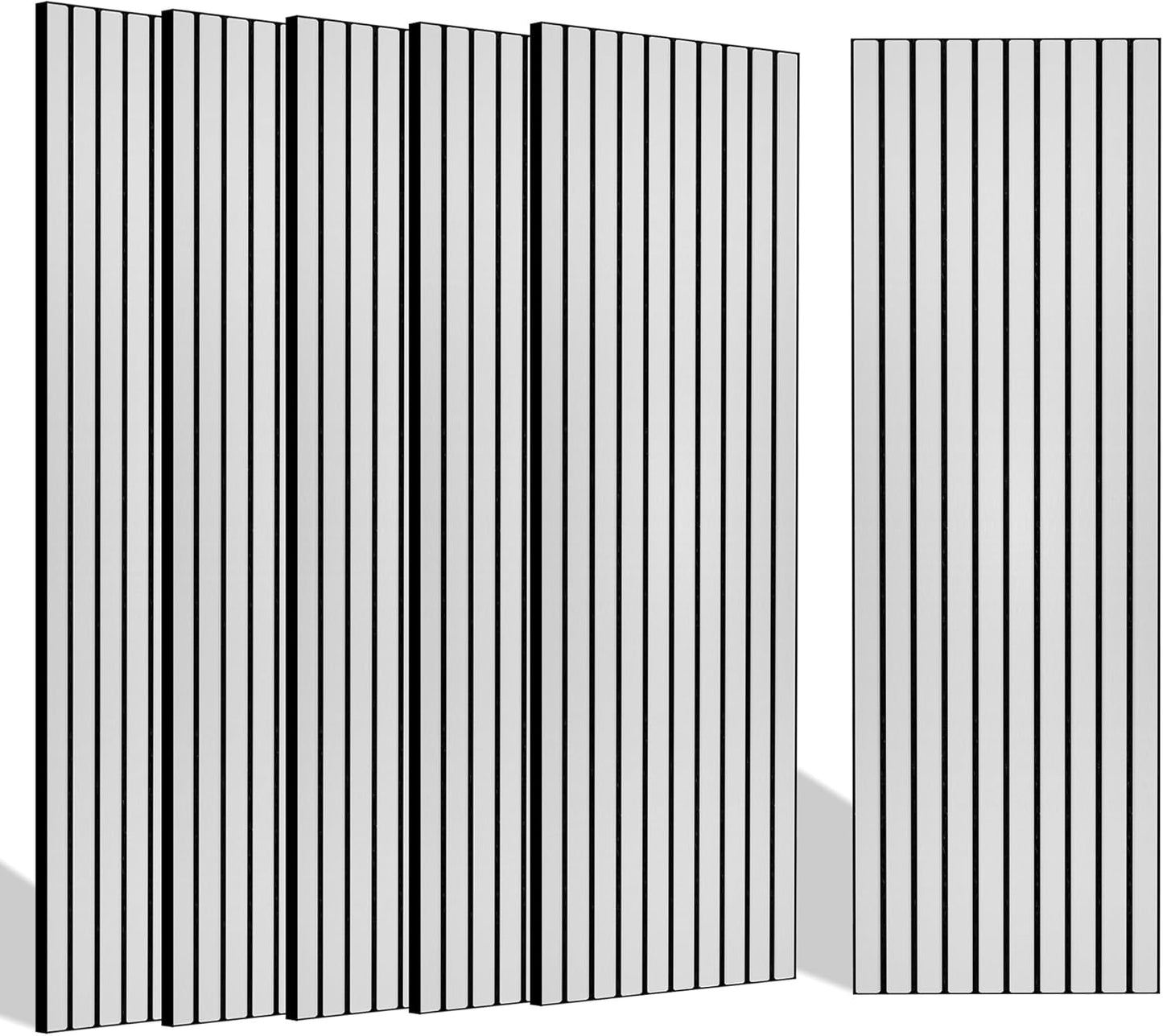 BUBOS 10 Pack Large Acoustic Panels, 48"X 12"X 0.4" Sound Proof Panels for Walls,Decorative Self-Adhesive Acoustical Wall Panels,3D Slat Sound Panels for Home Office Studio (White 01)