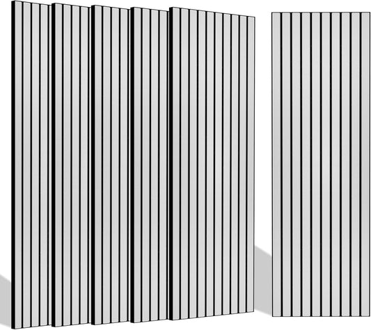 BUBOS 10 Pack Large Acoustic Panels, 48"X 12"X 0.4" Sound Proof Panels for Walls,Decorative Self-Adhesive Acoustical Wall Panels,3D Slat Sound Panels for Home Office Studio (White 01)