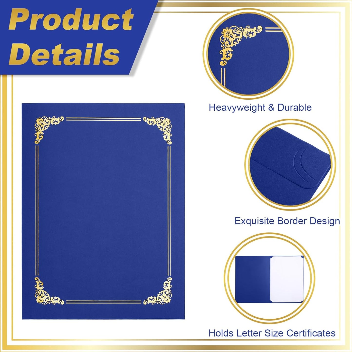 Fainne 120 Packs Certificate Holders Bulk, Diploma Covers Gold Foil Border, Document Covers for Letter Size 8.5x11 Award Certificates, Cardstock, Document Papers, Paper Card Stock(Royal Blue)