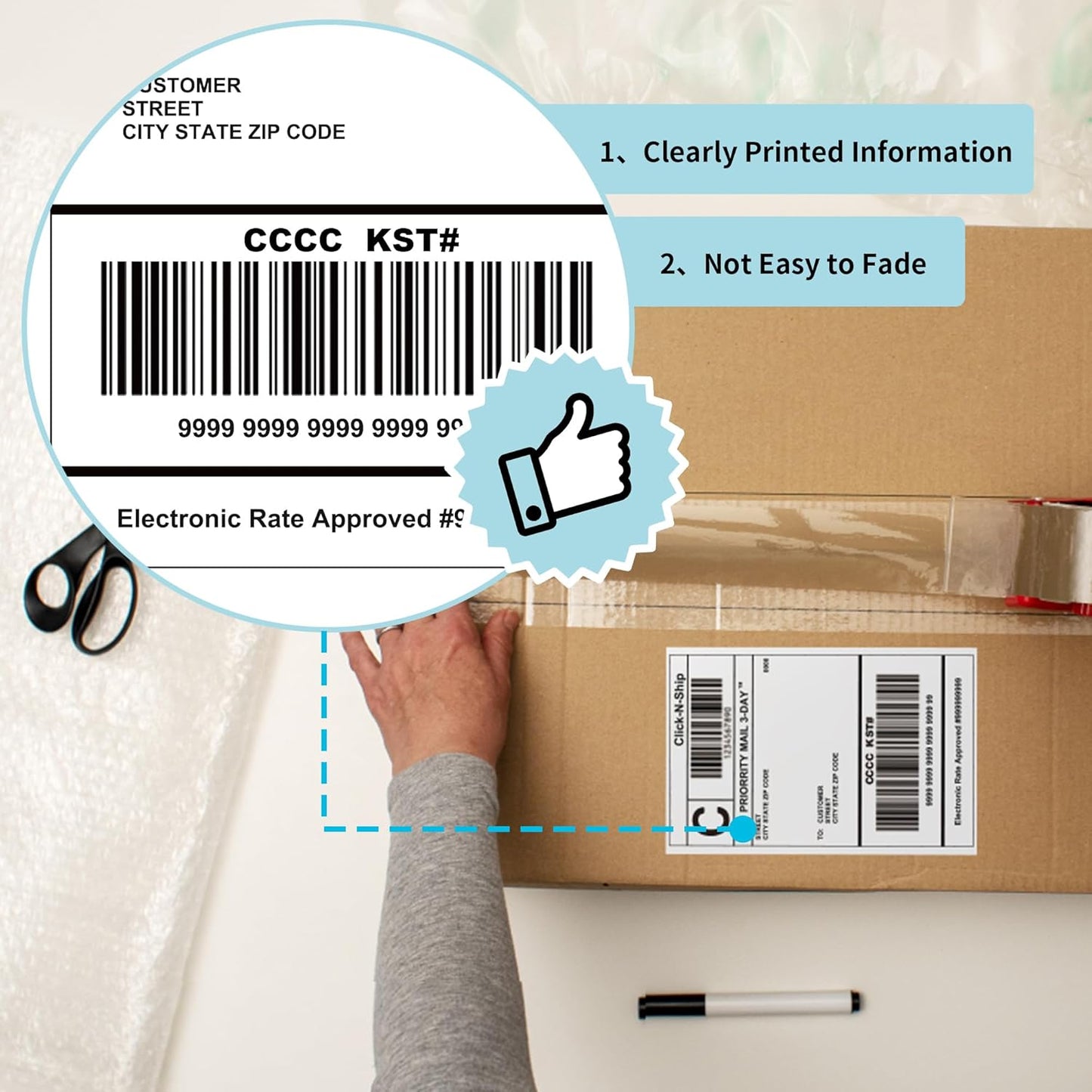 L LIKED 6000 Fanfold 4 x 6 Thermal Labels, with Perforated Line Shipping Labels, Compatible with Zebra & Rollo Printer, White, Commercial Grade