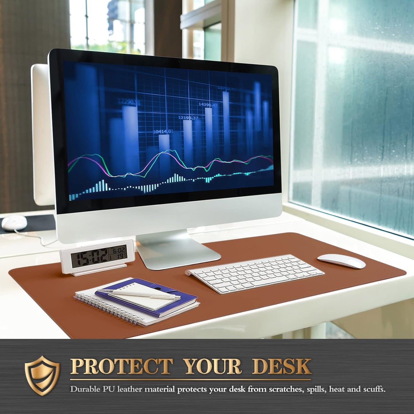 K KNODEL Desk Mat, Blotter, Dual-Sided Office Desk Pad, Waterproof Desk Mat for Desktop, Desk Blotters, PVC Leather Pad Protector (Brown, 31.5" x 15.7")