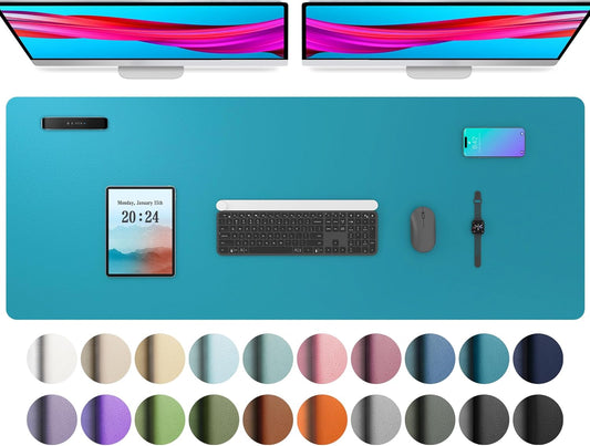 Aothia Leather Desk Pad Protector, Office Desk Mat, Large Mouse Pad, Non-Slip PU Leather Desk Blotter, Laptop Desk Pad, Waterproof Desk Writing Pad for Office and Home (48"x17", Turquoise)