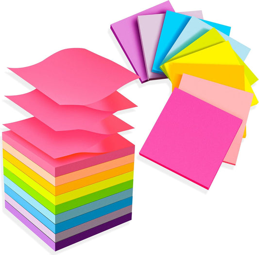 (18 Pads) Pop Up Sticky Notes 3x3 Refills, Strong Adhesive Memo Pad Bulk with 9 Bright Colors, Suitable for Home, Office, School, Clean Removal