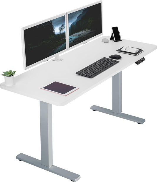 VIVO Electric 60 x 24 in Standing Desk, Memory Height Adjustment, 1B Series, One-Piece White Top, Gray Frame, DESK-KIT-1G6W