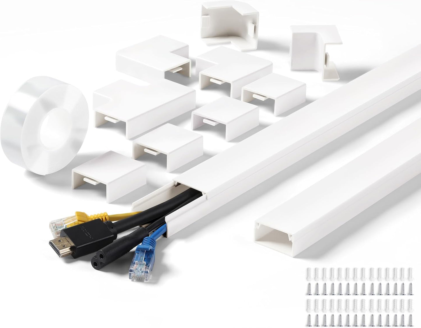 220in Wall Cord Hider Kit, LZEOY Large Capacity Wire Hider for Cords, White Cable Cover Wall Kit, Paintable Hide TV Cords for Wall Mount TV, Cable Concealer Cable Channel: 14 x L15.7in W1.18 H0.63in