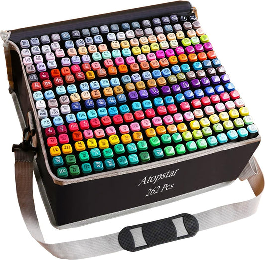 262 Colors Alcohol Markers for Artist Drawing - Dual Tip Art Markers for Adult Coloring Painting Supplies (262 Black Shell)