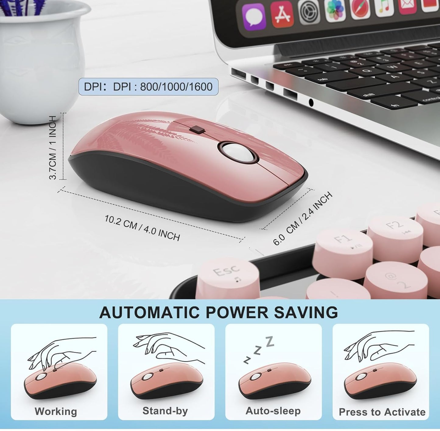 FD Wireless Keyboard and Mouse Combo - 2.4G Full-Sized Cute Colorful Mouse and Keyboard with 104 Round Keys Retro Typewriter Keyboard for Laptop/Windows/PC - Black Gradient