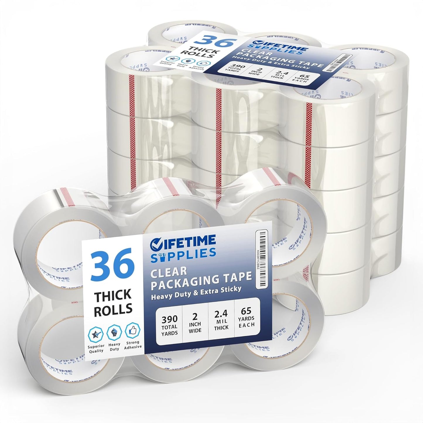 36 Rolls [Upgraded] Clear Premium Packing Tape, 65 Yards, 2.2 mil, Heavy Duty Packaging Tape for Shipping, Moving, Sealing - Stronger & Thicker