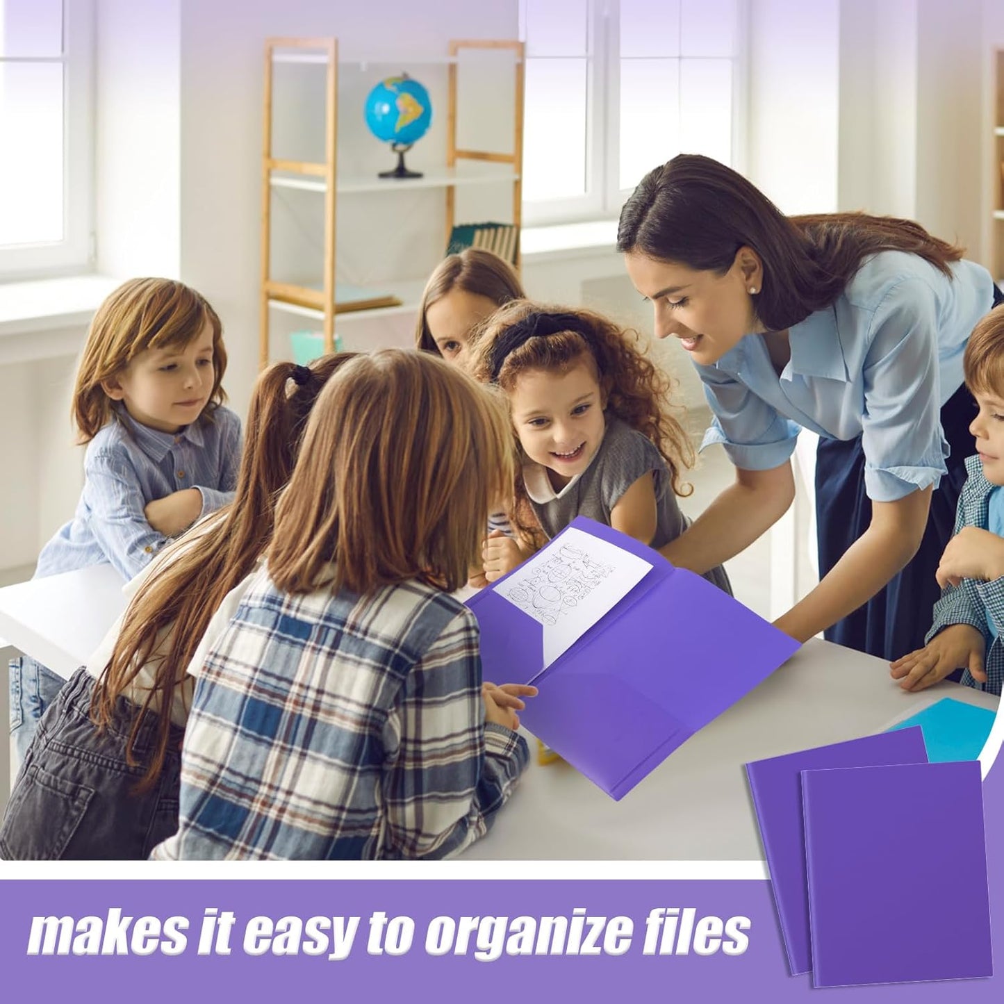 Gueevin 24 Pcs Plastic Folders with Pockets, Back to School Two Pocket Folder Fit Letter Size, Heavy Duty School Business Card Holder for Home Office, 11. 61 x 9. 45 Inches (Purple)