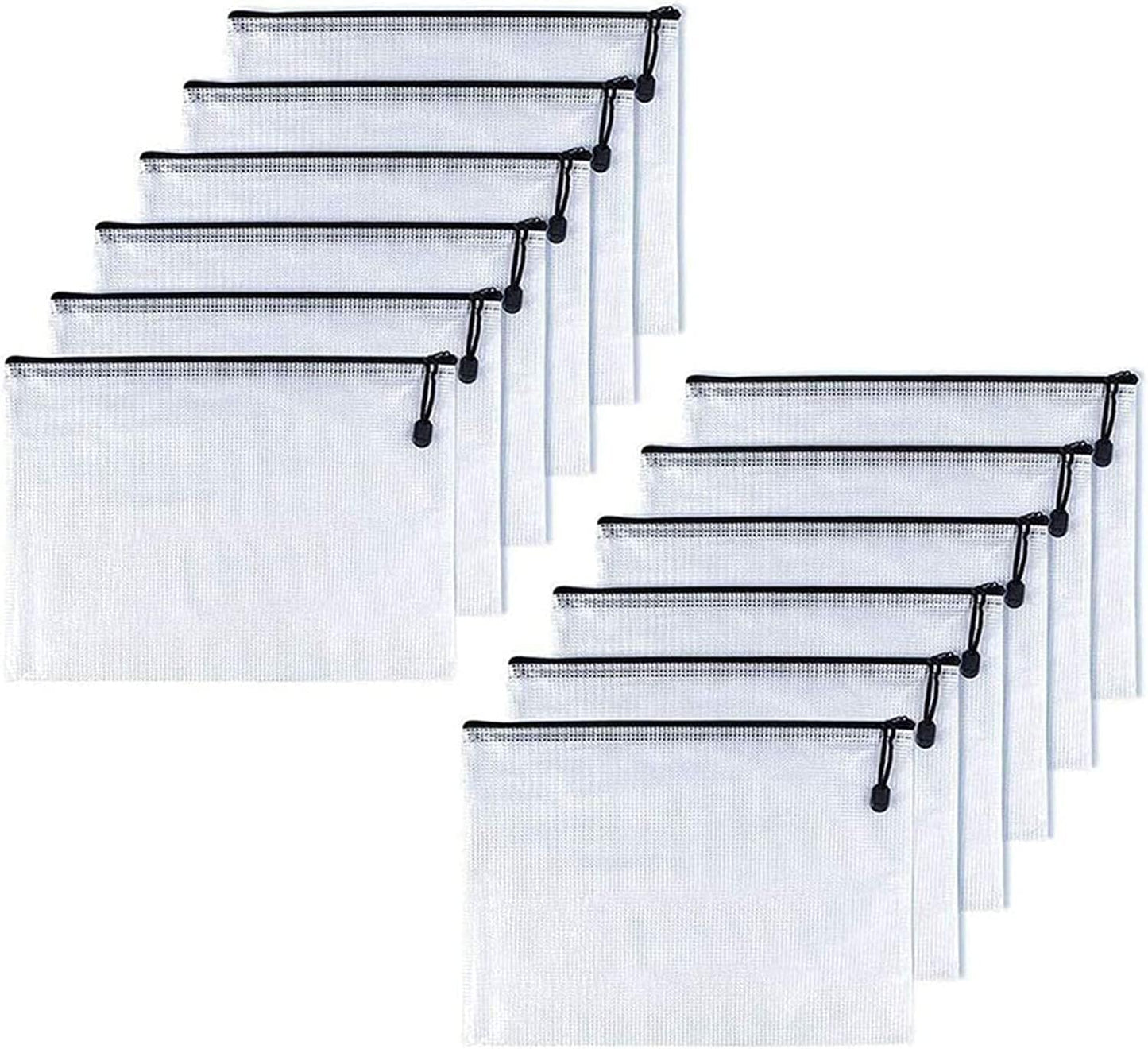 Oaimyy-B5(7"x 11",12 Pcs) Plastic Mesh Zipper Pouch Document Folders Bag & Zip File Folders for School Office Supplies, Travel,Puzzles Games Organizing Storage-Black