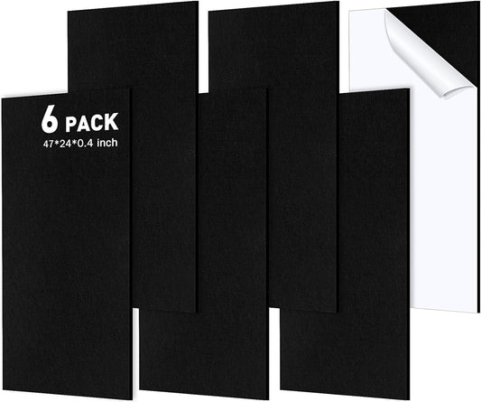 Frienda 6 Pack Large Acoustic Panels 47 x 24 x 0.4 Inch Fabric Wrapped Sound Proof Self-adhesive High Density Foam Panels for Recording Studio Acoustical Treatments Home Office(Black)