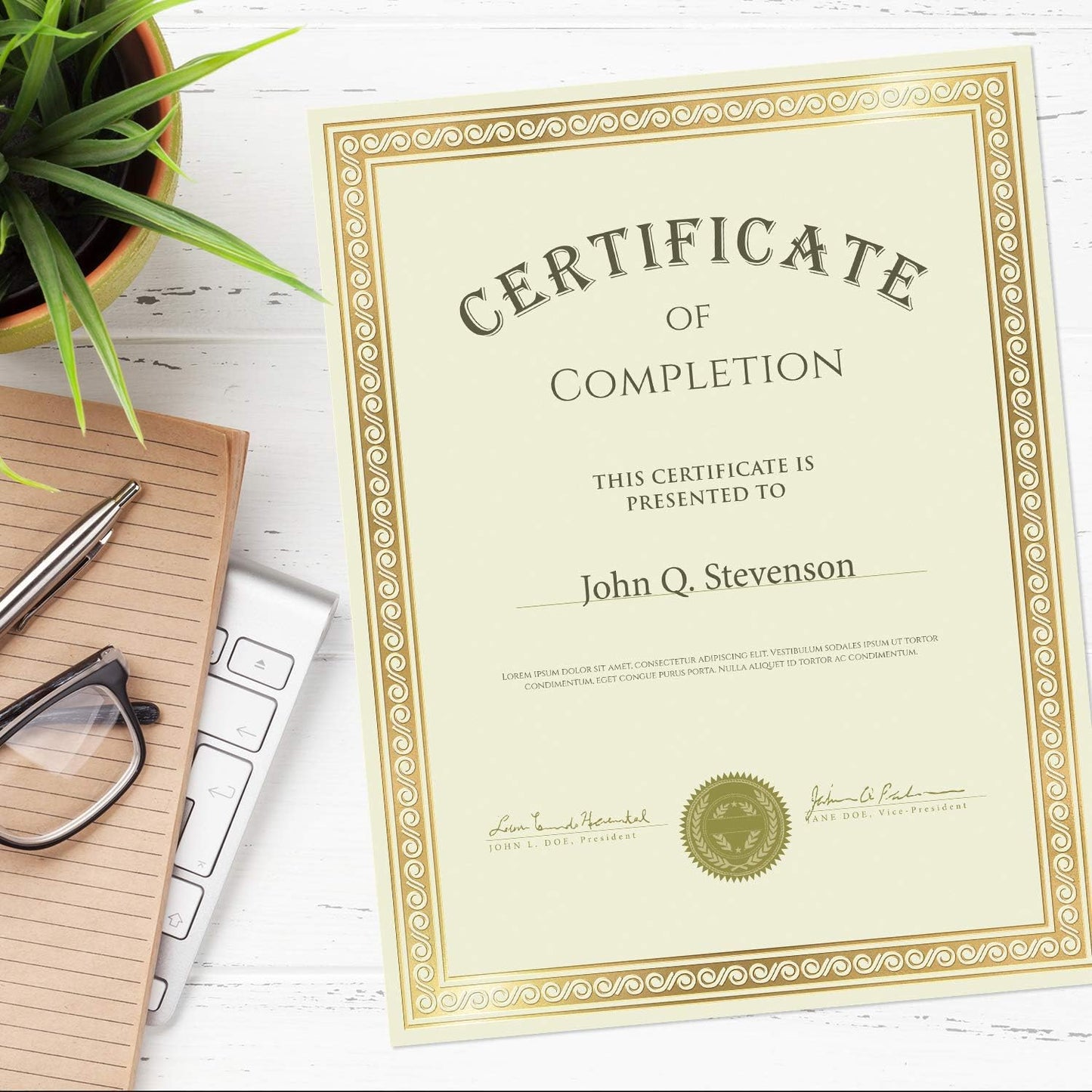 Sweetzer & Orange 50 Certificate Paper 8.5 x 11 for Printing, 180gsm Cardstock Gold Border Award Certificates Paper for Completion of Graduation Diploma, Employee of The Month & Sports Achievements