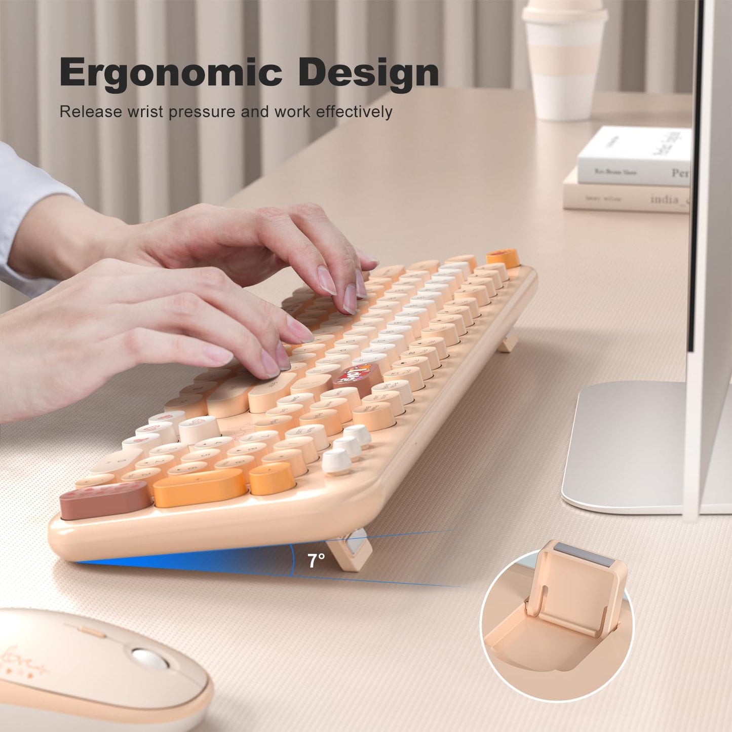 Wireless Keyboard and Mouse, Typewriter Full Size Keyboard with Number Pad and 2 in 1 USB Connected Mouse for Mac, Windows 7/8/10, Laptop, Desktop, PC, Computer