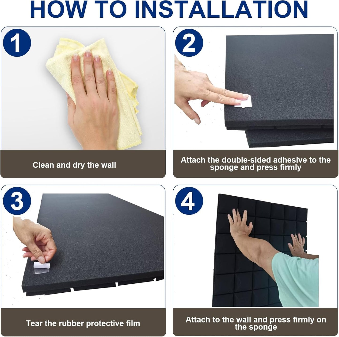 4 Pack Acoustic Panels 48"x24"x2" Sound Proof Foam Panels, High Density and Fire Resistant Sound Panels, Studio Foam for Wall and Ceiling - Home Studio, Office (4 Pack Black, 48X24X2 Inch)