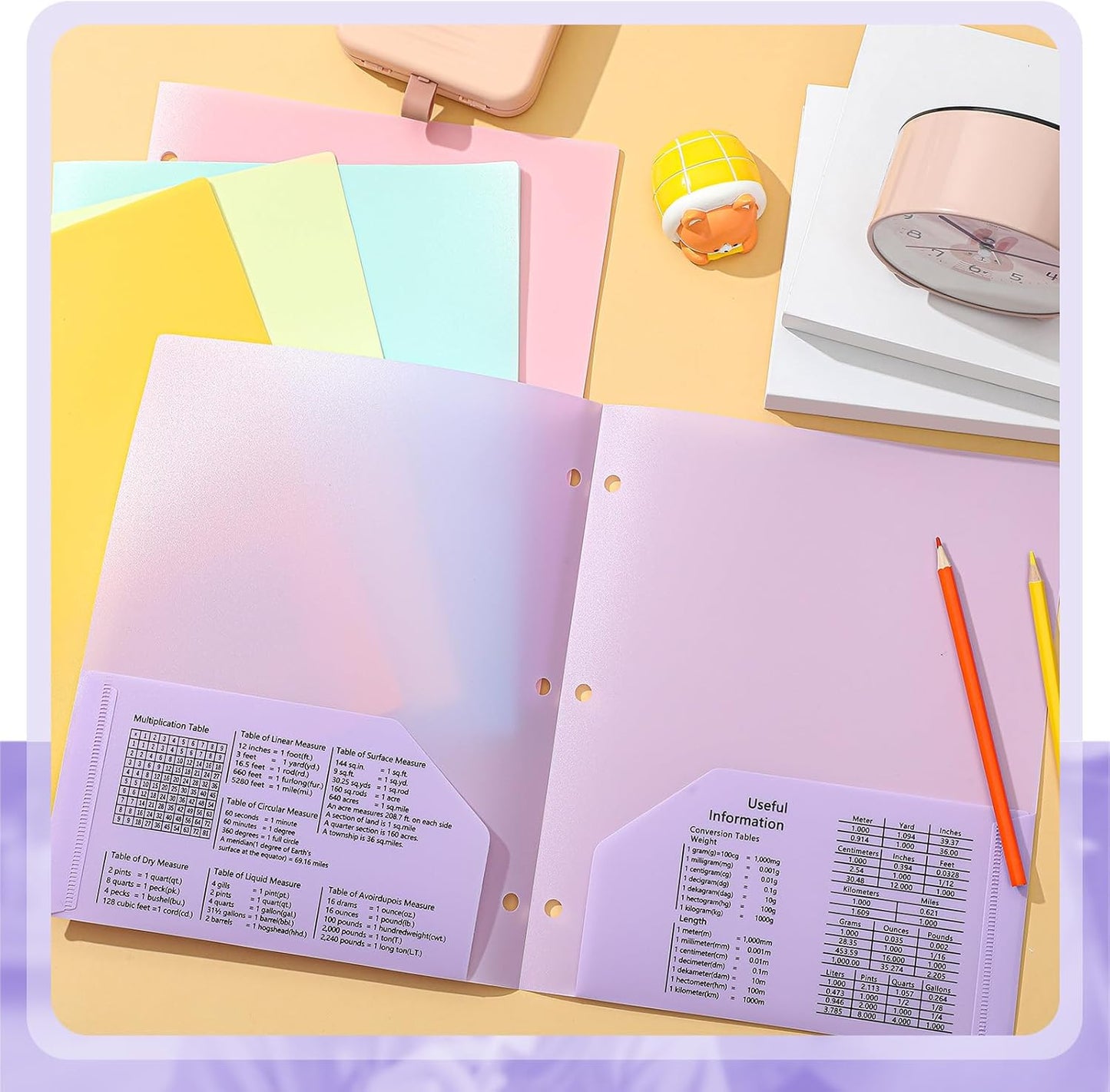 Yeaqee Plastic Folders with Pockets Bulk 3 Hole Punched 2 Pocket File Folders for 3 Ring Binder Divider Folder for Notebooks, Durable Poly for Office Home(Pastel Color)