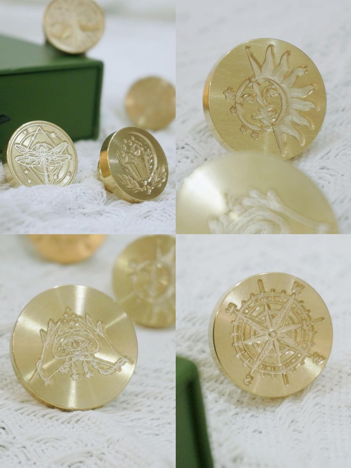 FAMOUS 6Pcs Wax Seal Stamp Gift Box Set, Brass Head+Wooden Handle, Vintage Seal Kit for Cards & Envelopes, Gift Packaging (Starry Universe Series)