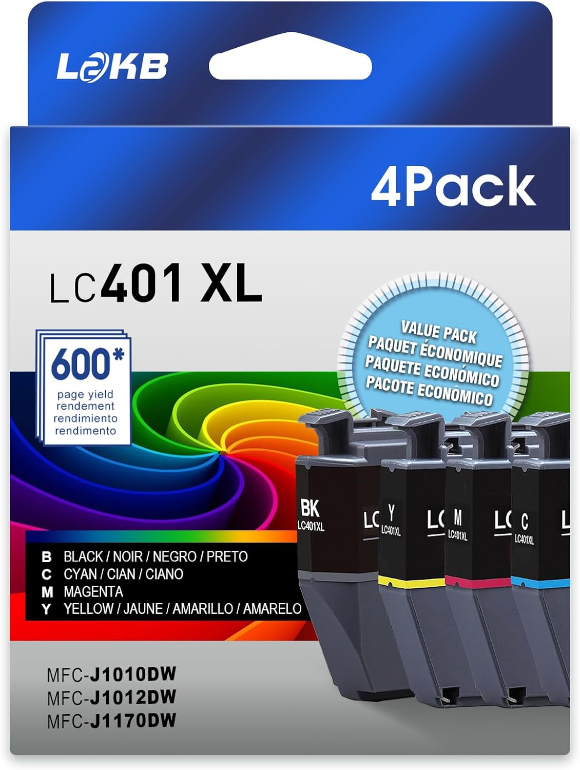 LC401XL Compatible Ink Cartridges Replacement for Brother LC401 Ink Cartridges to Use with Brother MFC-J1010DW MFC-J1012DW MFC-J1170DW Printer（Black, Cyan, Magenta Yellow）