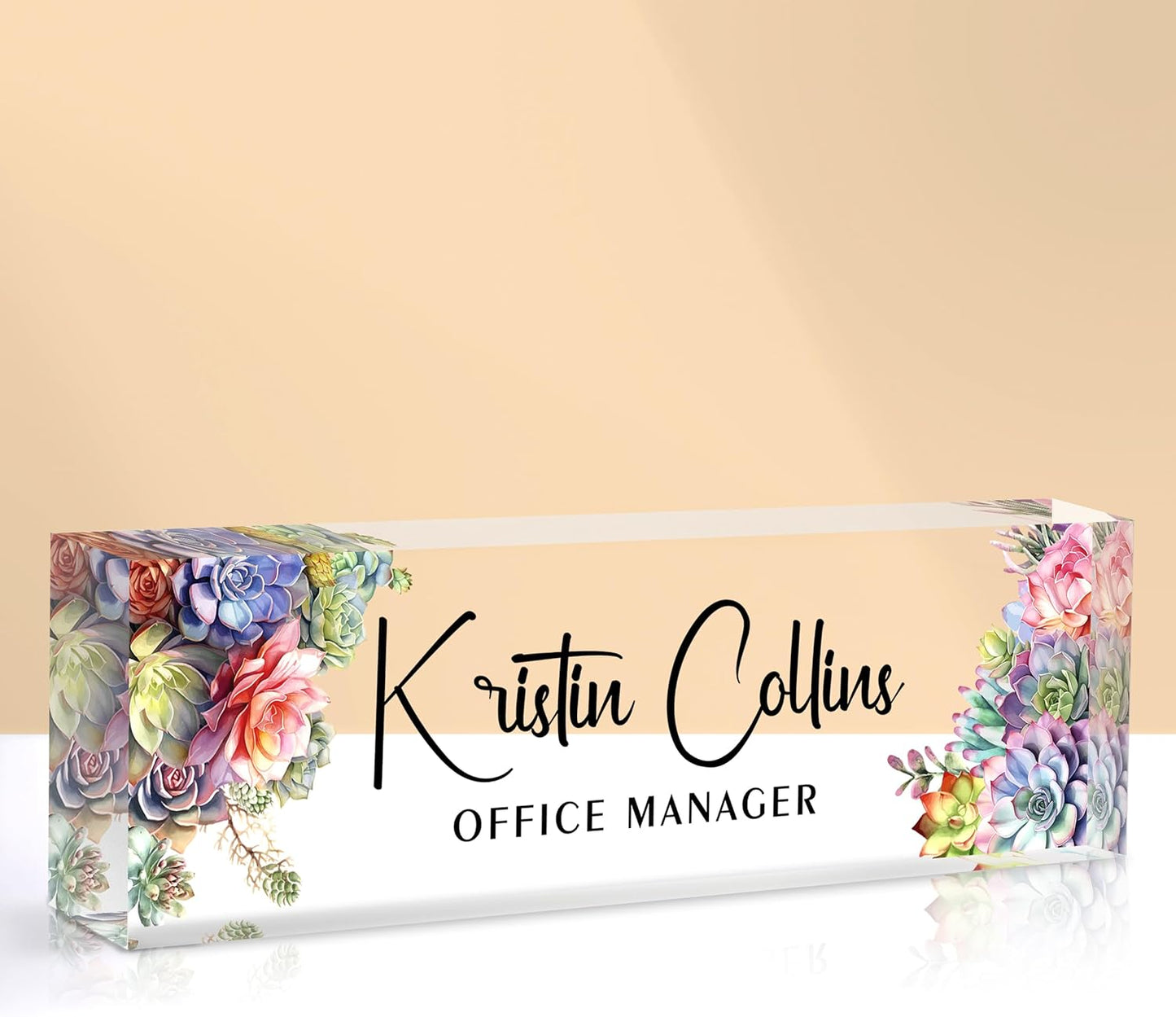 Custom Name Plate for Desk, Acrylic Office Decor For Women Men, Personalized Office Desk Accessories, Teacher Employee Appreciation Gifts For Social Worker Boss Coworkers (Succulent 1)