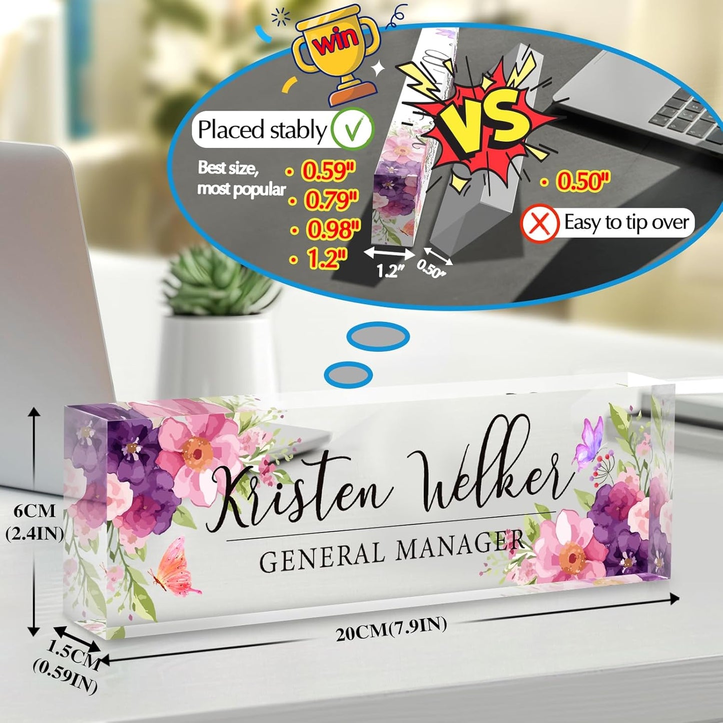 Personalized Name Plate for Desk - Custom Engraved Name Plates for Man - Boss Day Gifts for Boss - Acrylic Office Decor Appreciation Gifts for Teacher Nurse Coworker Social Worker (Bouquet)