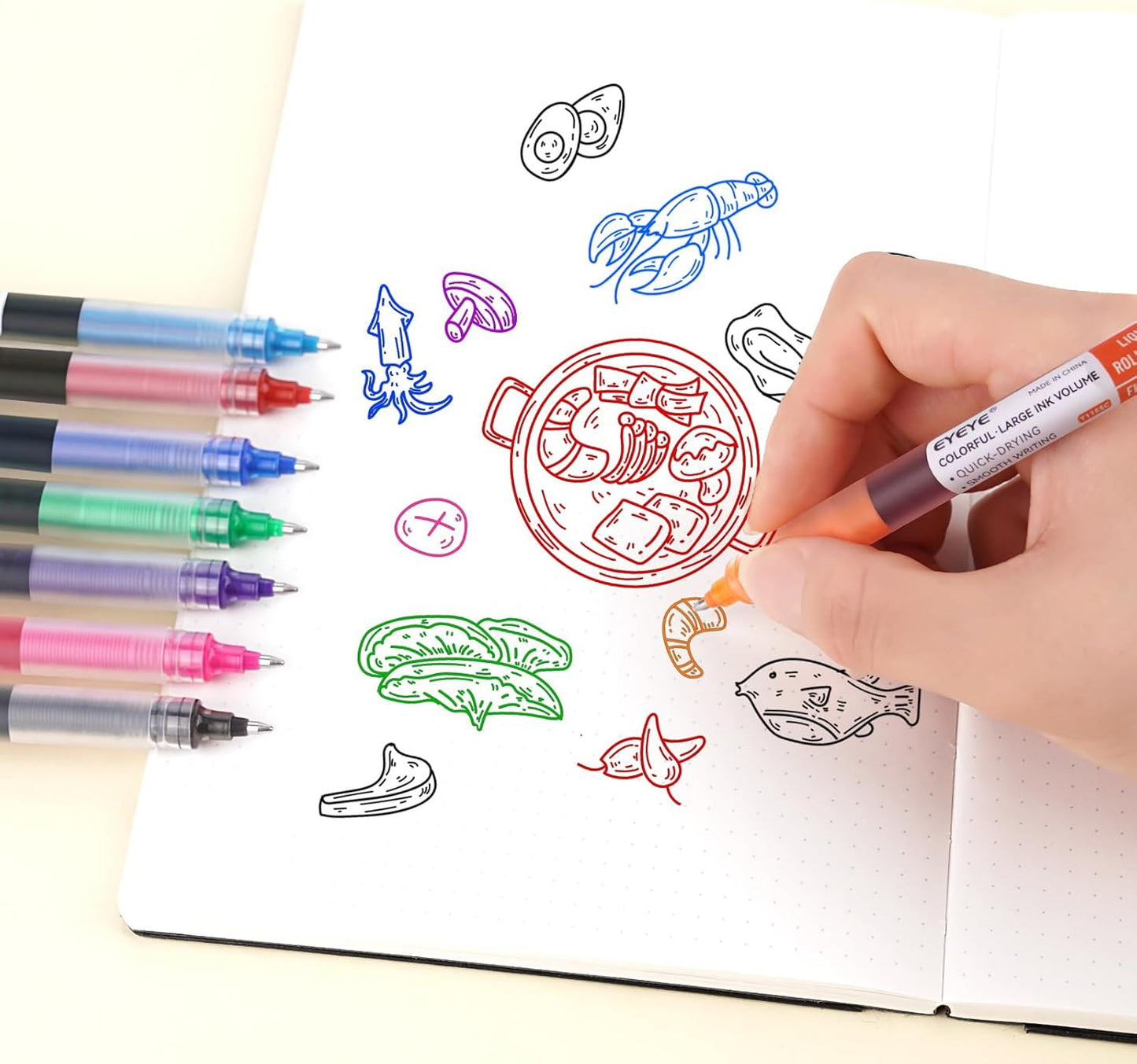 EYEYE 0.5mm Needle Tip Rollerball Pens Multicolor, 8 Assorted Colors Quick Dry Extra Fine Point Pen Smooth Writing Pens for Journaling, Note Taking, Office, School Supplies, Doodling & Gifts