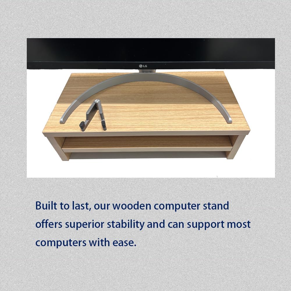 JZD Wood Monitor Stand for Desk,Ergonomic Wooden Desktop Organizer with Storage for Home Office