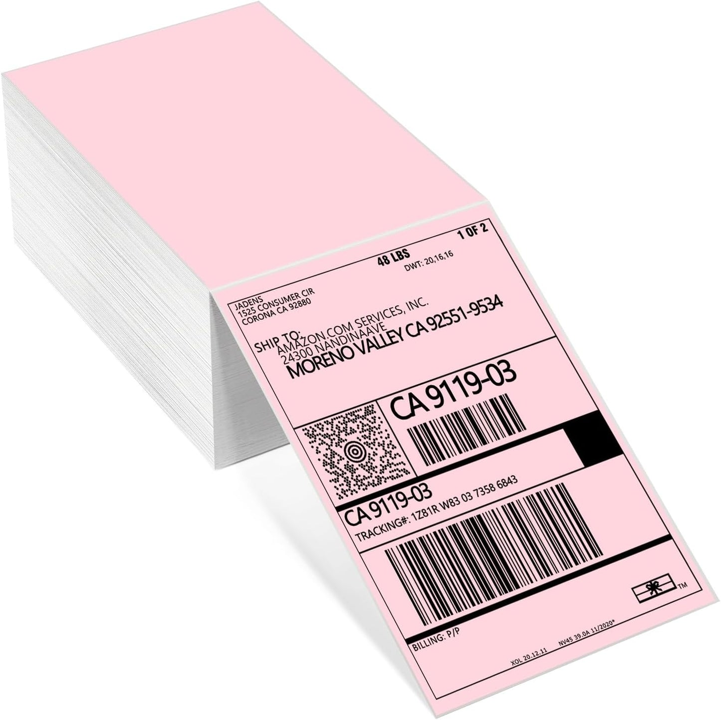 Thermal Shipping Labels 4x6-250 Labels Fan-Fold, Mailing Postage Paper for Thermal Printers, Strong Adhesive, Jam-Free, Compatible with JADENS, Rollo, Munbyn, for Office & Home, Pink
