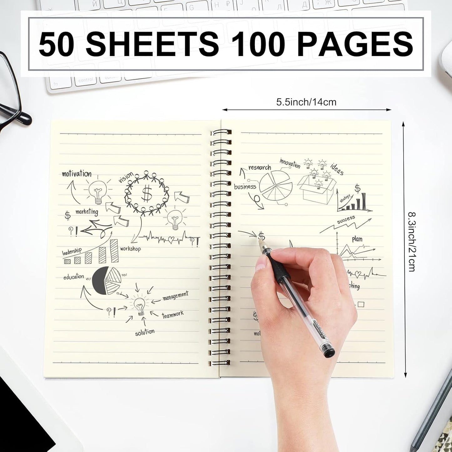 Yahenda Spiral Notebook Bulk A5 Journal Lined 8.3'' x 5.5'' Writing Composition Paper Small Notepad Subject Notebook for Students Office Business Back to School Supplies(Dark Gray,54 Pcs)