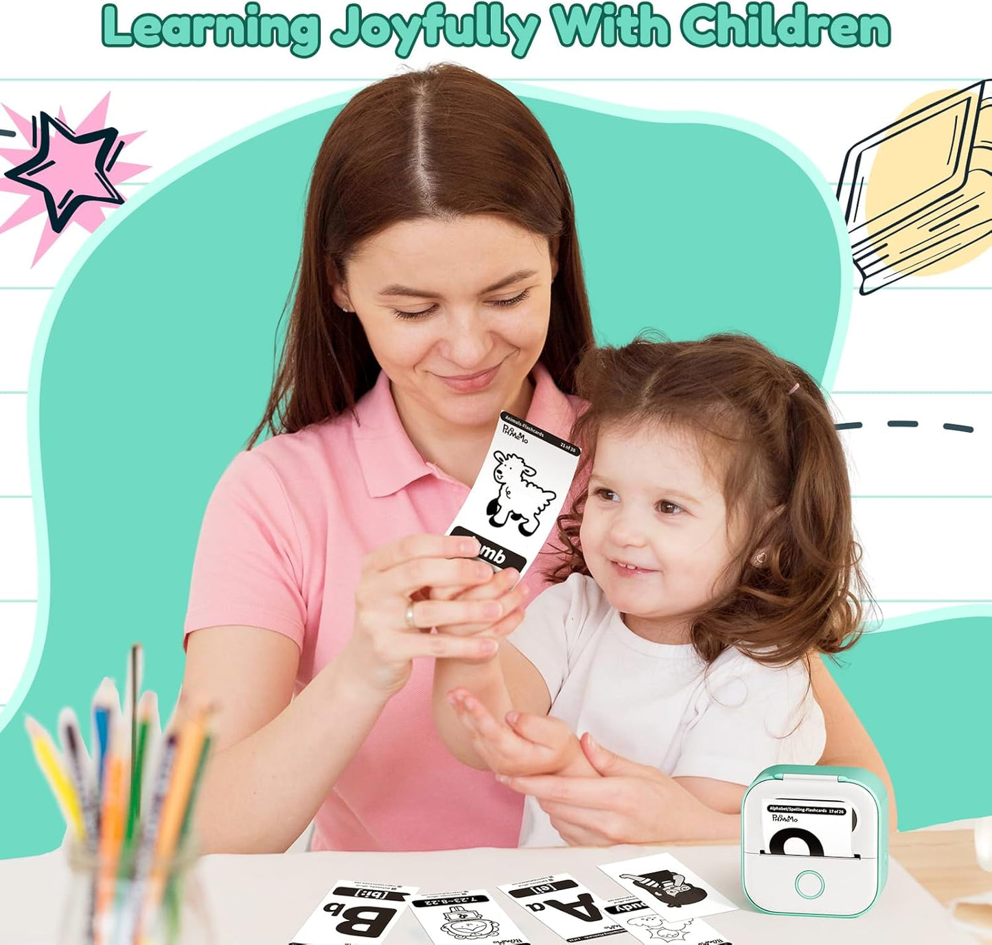 Sticker Printer Y02C, Portable Mini Sticker Maker Y02C, Mini Printer Sticker Machine with 1 Roll Paper, Bluetooth Thermal Portable Inkless Receipt Machine for Learning, Note, Photos, Journal